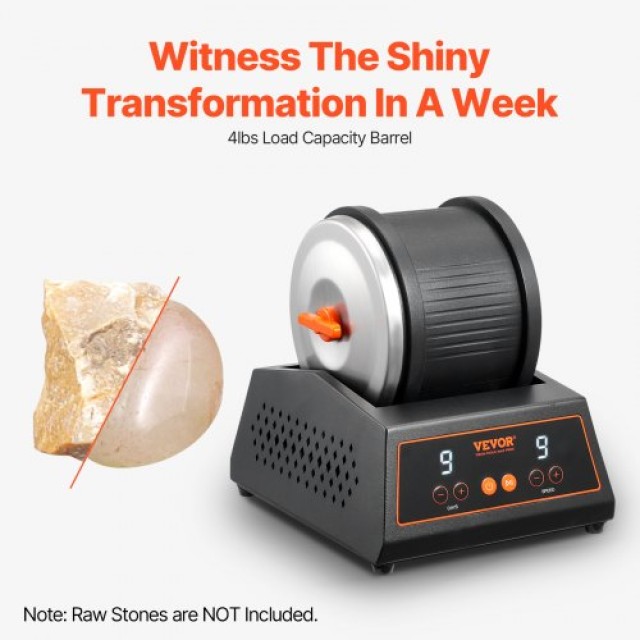 VEVOR  Μηχανή Στίλβωσης Βράχων 4 lbs, 9 Ταχύτητες, 9 Ημέρες, Ατσάλι...