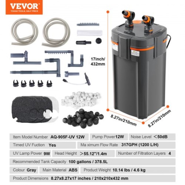 Φίλτρο Ενυδρείου VEVOR 100L με UV Λάμπα 12w Αθόρυβο  SZXGLQ1200LHIH1DTV2