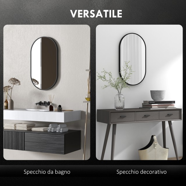 HOMCOM Οβάλ Καθρέφτης Μπάνιου 60x90cm με Μαύρο Αλουμινένιο Πλαίσιο ...