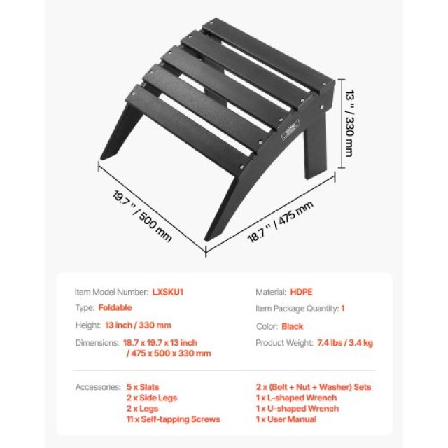 VEVOR Πτυσσόμενο Υποπόδιο Adirondack HDPE Μαύρο KZDADLDKTTBPJARZTV0
