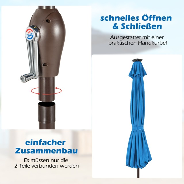 Costway Ηλιακή Ομπρέλα με LED Φωτισμό και Ρυθμιζόμενη Κλίση για Μπα...