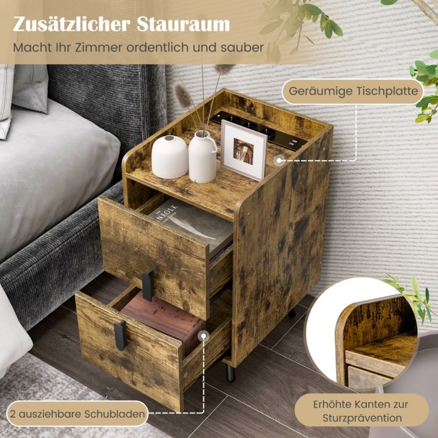 Costway Στενό Κομοδίνο με Φόρτιση: 2 Συρτάρια & USB, 40x32x60 εκ, Ρ...