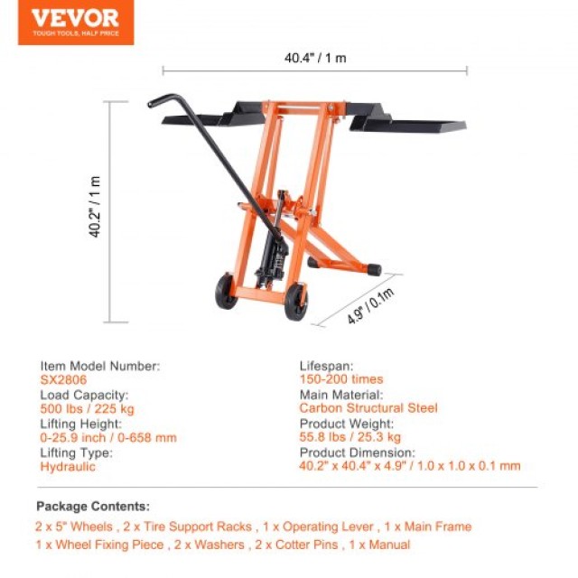 VEVOR Ανυψωτικό για χλοοκοπτικά 500 λιβρών με υδραυλικό γρύλο για τ...