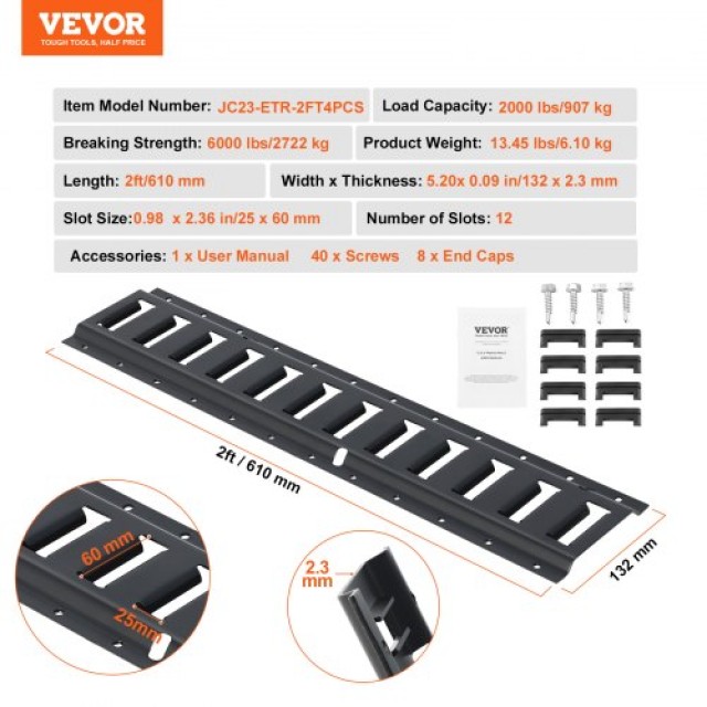 Σετ Δεσίματος VEVOR E Track, 4τμχ, 2 Ατσάλινοι Οδηγοί, 907kg Φορτίο  HSFMTCEXXJGDSLOGKV0