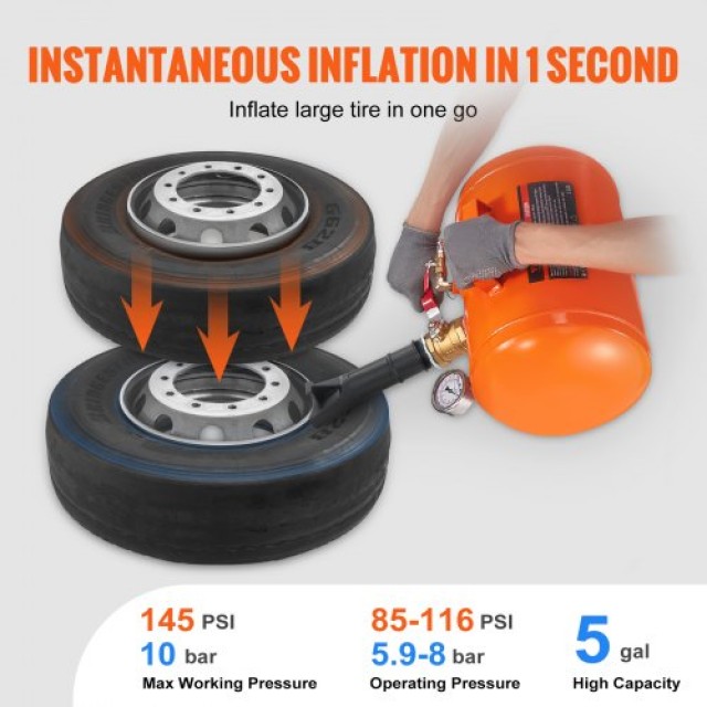 VEVOR Φουσκωτής Ελαστικών 5L με Μανόμετρο, 145 PSI για Αυτοκίνητα &...