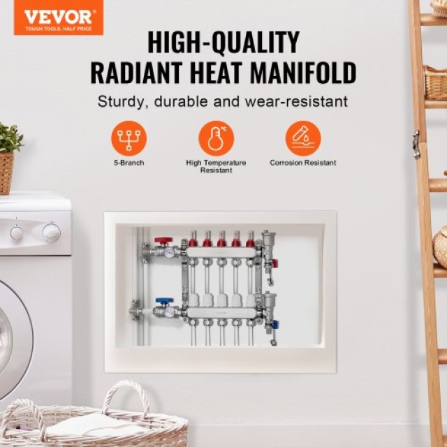 Σετ Συλλέκτη Θέρμανσης Δαπέδου VEVOR 5-Κλάδων για Σωλήνες PEX 1/2  ...