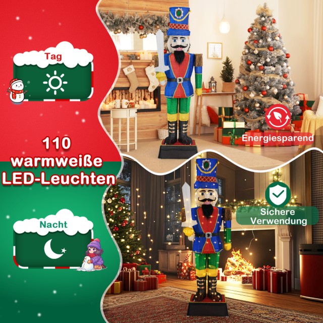 Costway Σετ 2 Τεμάχια Χριστουγεννιάτικες Φιγούρες Καρυοθραύστης Φωτ...