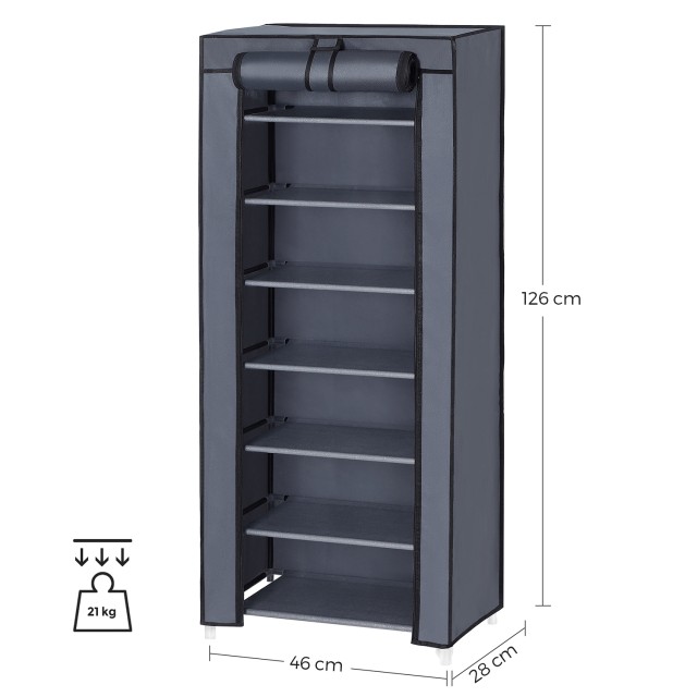 SONGMICS Υφασμάτινη Παπουτσοθήκη 7 Επιπέδων 46 x 28 x 126 cm Γκρι, URXJ36G 