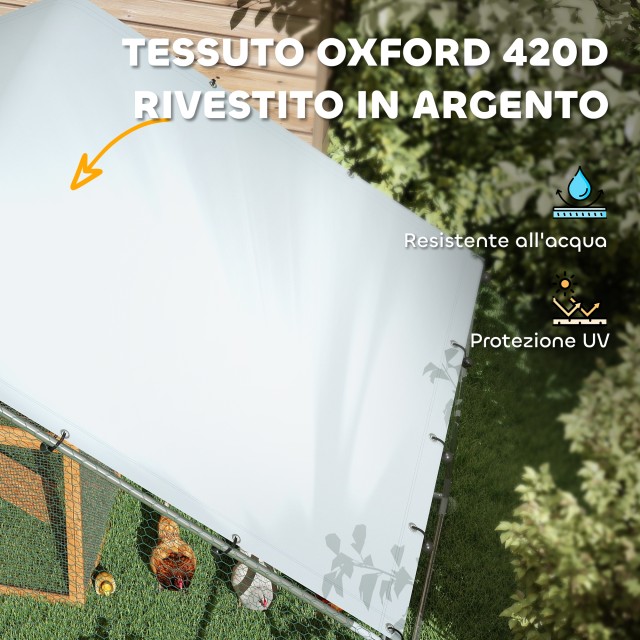 PawHut  Περίφραξη για Κοτόπουλα 10,2m² για 10-15 Κοτόπουλα με Αδιάβροχη Στέγη, από Ατσάλι και Ύφασμα, 3x3.4x1.9 m, Ασημί  D51-435V01SR