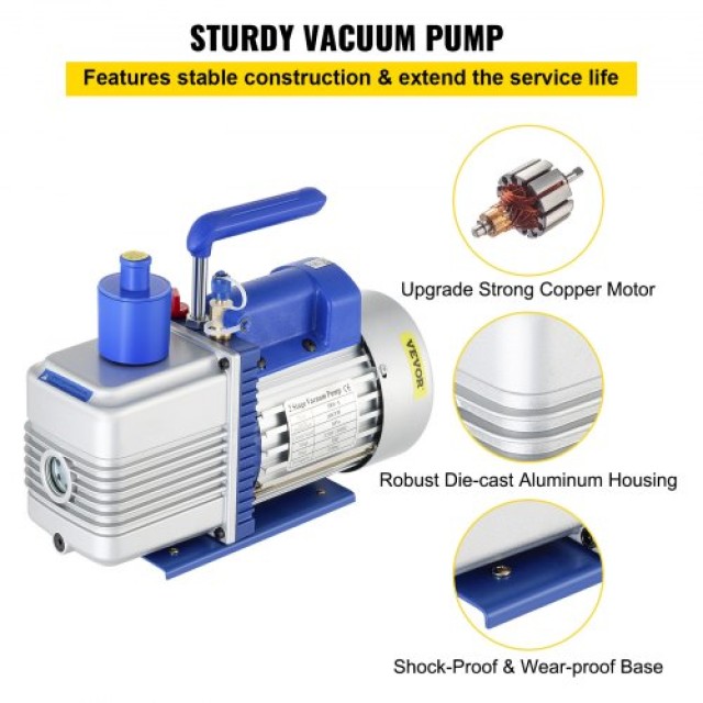 VEVOR Αντλία Κενού 10CFM 1HP Διπλού Σταδίου 220V για HVAC & Επεξεργασία Τροφίμων  QCK10CFM-220V9FSXV2