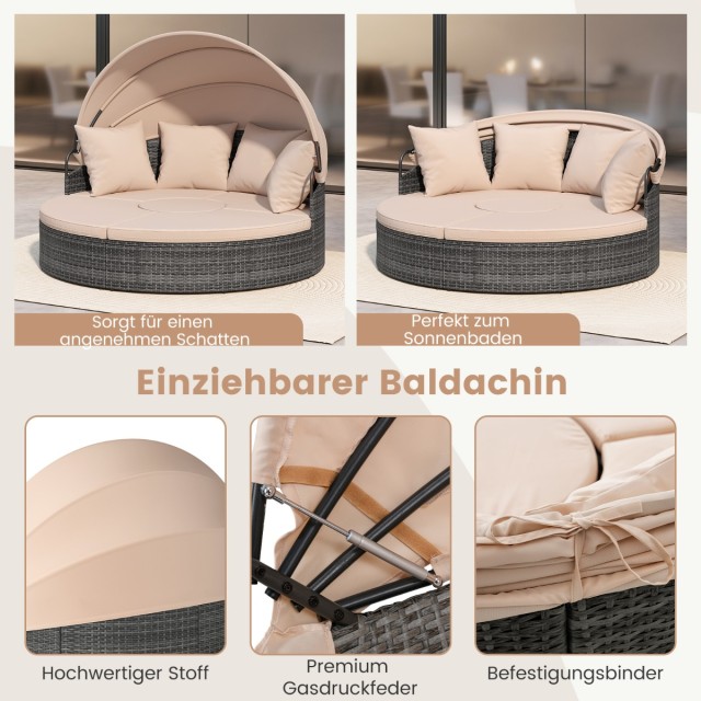 Costway Καρέκλα Ξαπλώστρας Ήλιου με Οροφή & Τραπέζι & Μαξιλάρια Καθ...