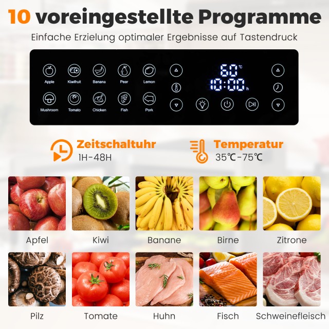 Costway Αποξηραντήρας 850W με 8 Θέσεις και Ρυθμιζόμενη Θερμοκρασία ...