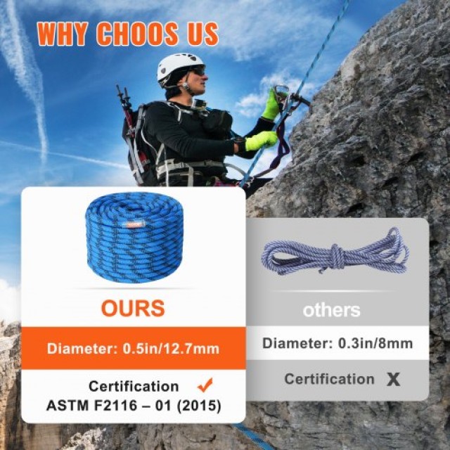 Στατικός Σχοινί Αναρρίχησης VEVOR 12.7mm 45.7M Μπλε  DSJLSLSXWS15D8FTZV0