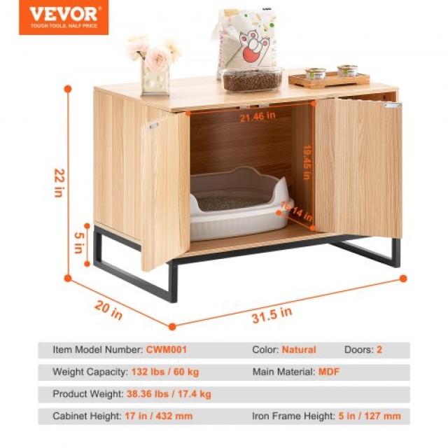 VEVOR  Κρυφή Επίπλωση Λεκάνης Γάτας 31.5x20x22 JSJJMSPWQ315EDBHPV0