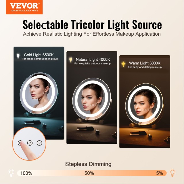 Καθρέφτης Μακιγιάζ με Φωτισμό LED Λεύκο VEVOR TMHZJJSYXDD36R62RV2