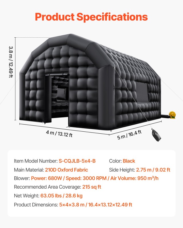 VEVOR Φορητή Φουσκωτή Σκηνή Νυχτερινού Κέντρου Με Αεροσυμπιεστή 5x4...