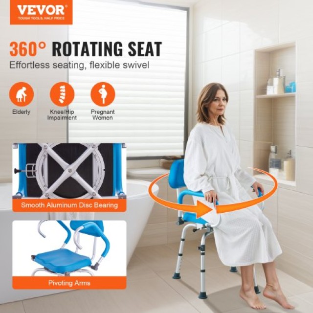 VEVOR Καρέκλα Ντους 360° με Περιστρεφόμενα Μπράτσα & Μαξιλαρωμένο Κάθισμα 300LBS  GDSYGZYTLSLKVG9ABV0