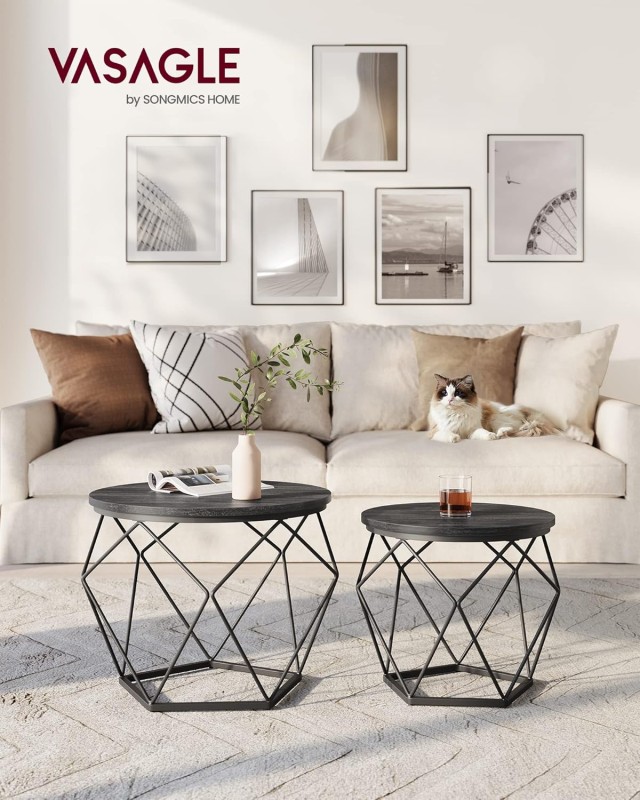 Σετ 2 Στρογγυλά Τραπεζάκια 60x45cm - 50x40cm  Γκρι/Μαύρο LCT041B22 VASAGLE