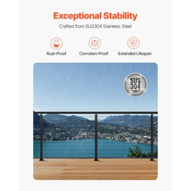 VEVOR Στύλος Καγκέλου Καλωδίων 42 Μαύρος από Ανοξείδωτο Χάλυβα 1JZL...