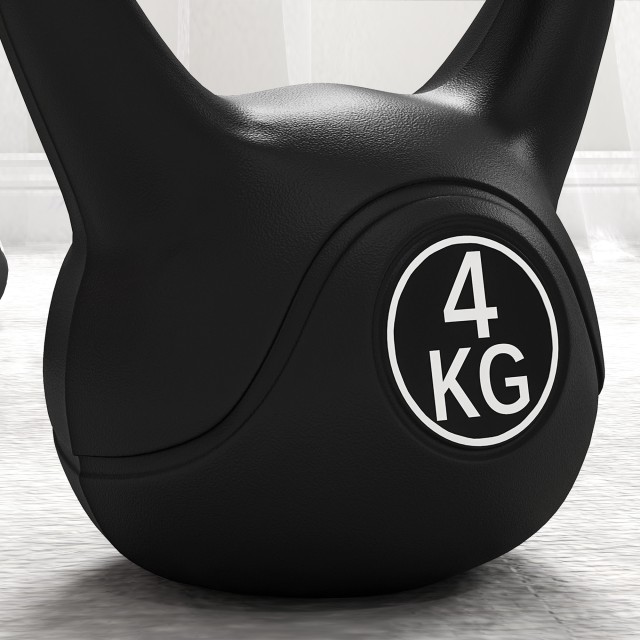 HOMCOM Kettlebell 4kg από Πλαστικό και Άμμο με Επίπεδη Βάση και Λαβή 18x12x20 cm Μαύρο A91-076V04BK