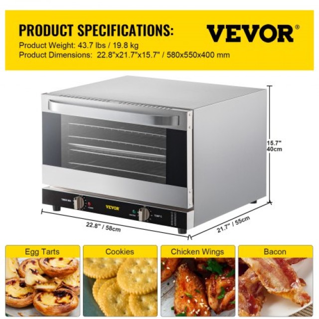 Επαγγελματικός Φούρνος VEVOR 47L, 1600W, 4 Επίπεδα, 220V, ETL  RFXHLO40L220VLV9EV2