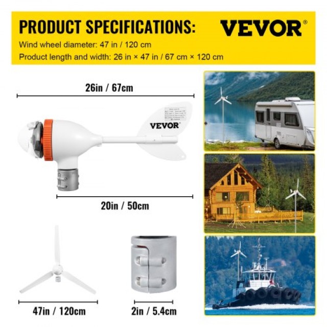 VEVOR Γεννήτρια Ανεμοστρόβιλου 400W 12V/AC με MPPT Ελεγκτή 3 Πτερύγια  YFLFDJKZQS7-3RZTKV0