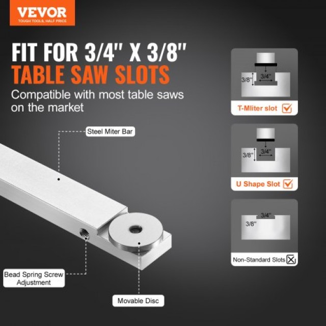 VEVOR  Ακριβείας Γωνιακός Οδηγός για Πριόνι, 3/4 x 3/8, Αλουμινίου με 24 Θέσεις Γωνίας, για Ξυλουργική TJXQGDKS6060DGXZUV0