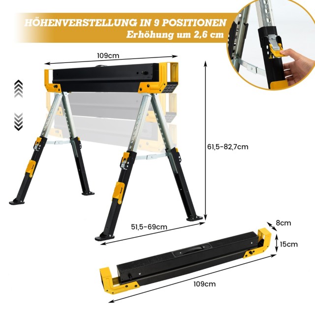 Costway  Ρυθμιζόμενος Εργαλειοφορέας έως 1180 kg Αναδιπλούμενος Σαγματοποιός Κίτρινο+Μαύρο 109 x 8 x 15 εκ. TJ10001YW