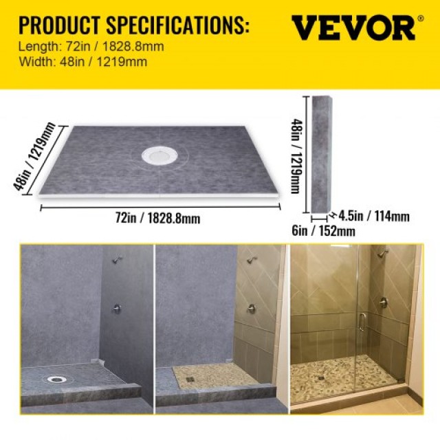 Σετ Αδιαβροχοποίησης Ντους VEVOR με Δίσκο 48x72 και Κεντρική Αποχέτευση ABS  LYDZT48X72ABSQIJUV0