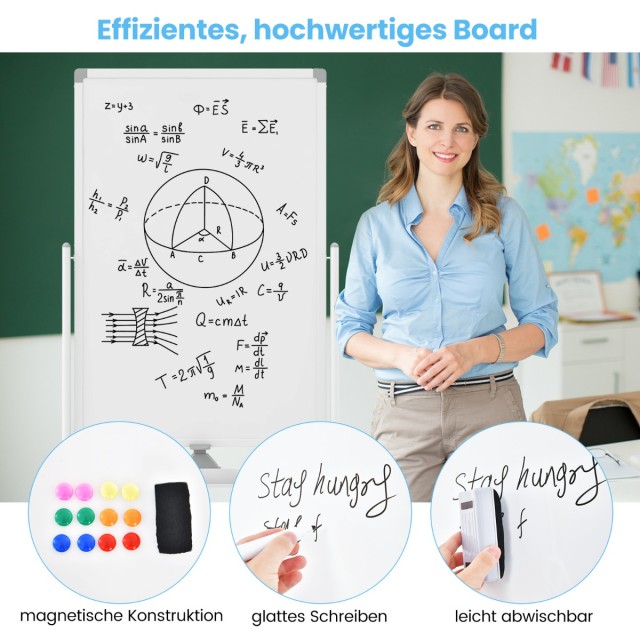 Costway Διπλής Όψης Πίνακας Whiteboard με Ρυθμιζόμενο Ύψος και Αξεσουάρ CB10563WH