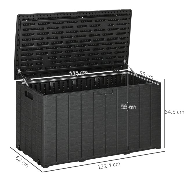 Outsunny Κουτί Κήπου 366L Εφέ Ξύλου από Πλαστικό, 122.4x62x64.5 cm, Μαύρο 84G-122V00BK