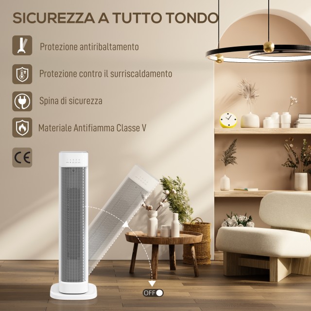 HOMCOM Κεραμική Θερμάστρα 2000W με 3 Ρυθμιζόμενες Θερμοκρασίες, Χρο...
