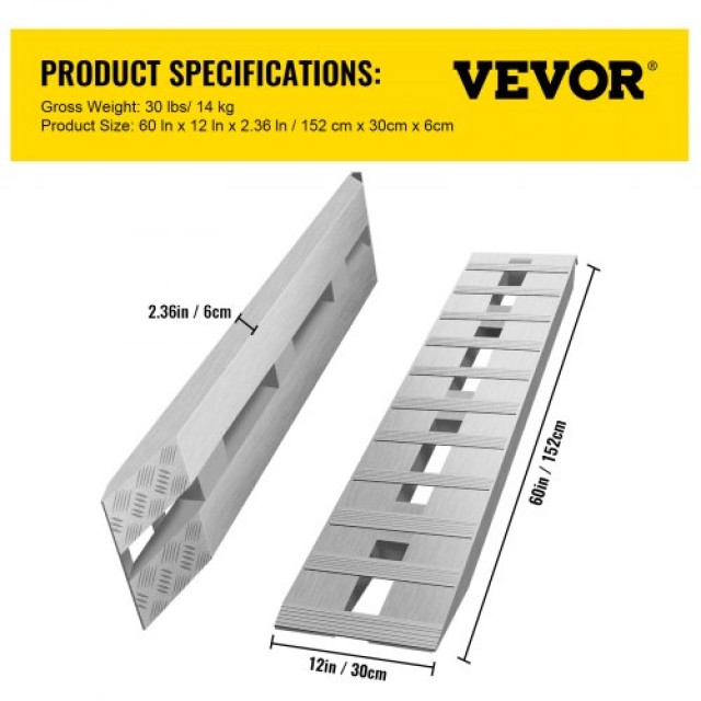 VEVOR Αλουμινένιες Ράμπες Τρέιλερ 60 x 12 6000LBS (Σετ 2)  LHJPD60X12IN2ZZ01V0