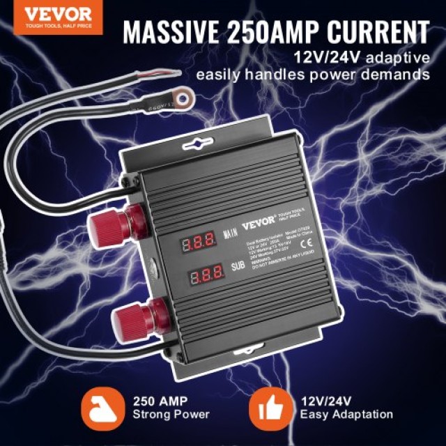 VEVOR Διπλός Απομονωτής Μπαταρίας 12V/24V 250A με Οθόνη LCD  FDCDJD...