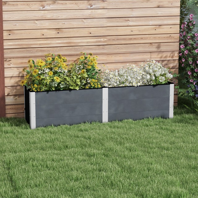 Outsunny Garden Planter με ανοιχτό πάτο από σύνθετο ξύλο και αλουμίνιο, 200x50x56 cm, γκρι 84H-096V00GY