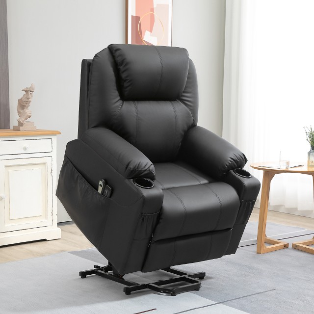 HOMCOM Lift Chair Max 135° Recliner με 8 πόντους μασάζ και στήριγμα ποδιών, 88x92x106 cm, Μαύρο 713-096BK