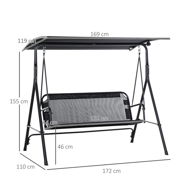 Outsunny Garden Swing Terrace 3 θέσεων με ρυθμιζόμενο κουβούκλιο, μ...