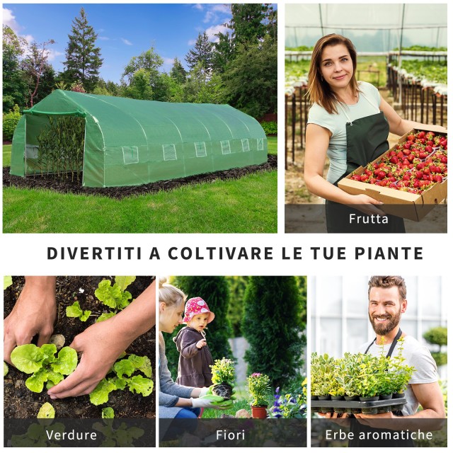 Outsunny Garden Θερμοκήπια Γεωργικά Θερμοκήπια Τιμές Τούνελ με Κάλυμμα και Κυλιόμενη Δομή και Παράθυρα - Πράσινο 845-019V01