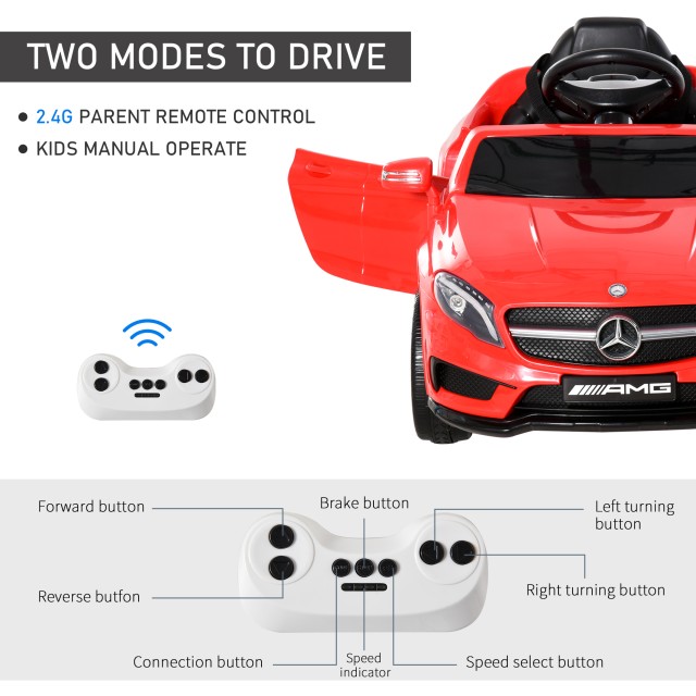 HOMCOM Electric Ride-On Toy Car για παιδιά 3+ ετών Mercedes GLA με τηλεχειριστήριο, προβολείς LED και μουσική, κόκκινο 370-066RD