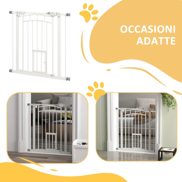 PawHut Dog Gate για Μικρά και Μεσαία Μεγέθη με Αυτόματο Κλείσιμο, σε Ατσάλι και PA, 74-80x76 cm, Λευκό D06-212V00WT