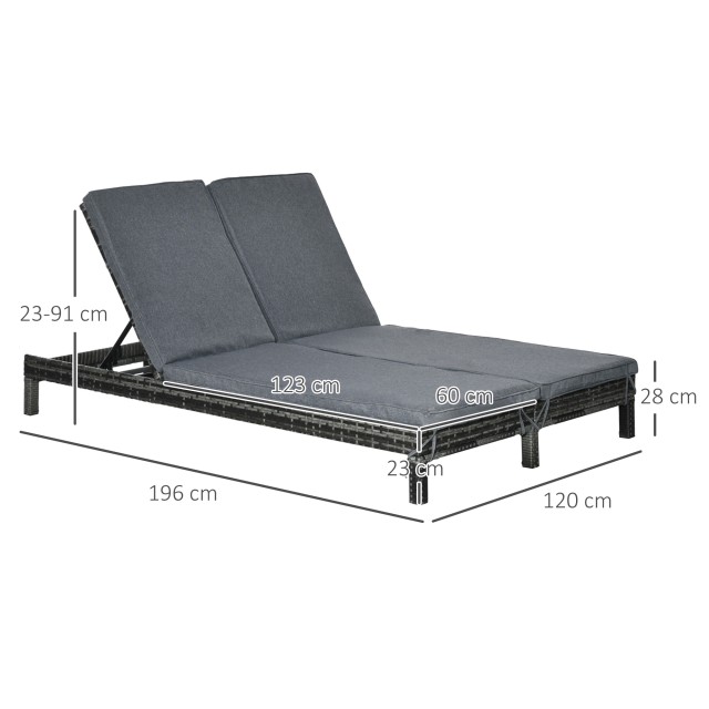 Outsunny 2θέσια ξαπλώστρα σε PE Rattan με γκρι στρώμα 196 x 120 x 28 cm 862-023GY