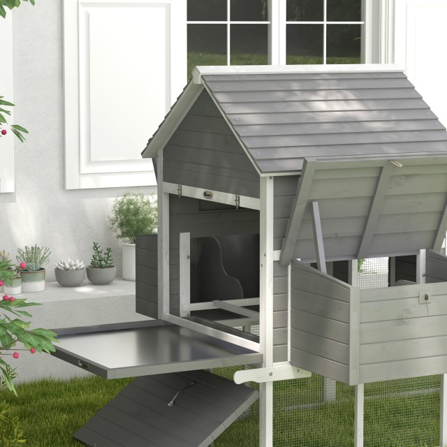 Pawhut Garden Chicken Coop με κοτέτσι, ράμπα και ανοιχτό χώρο, 310,5x149,5x149cm, γκρι D51-150V01GY