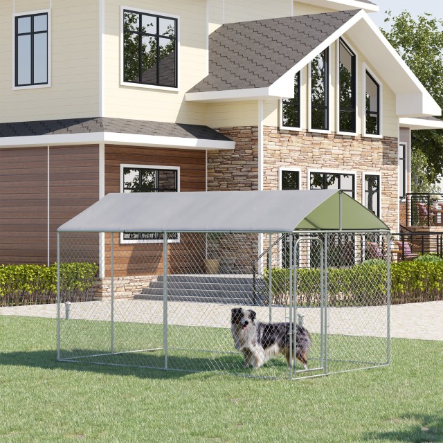 PawHut Metal Dog Kennel με υφασμάτινο κουβούκλιο Oxford και πόρτα κλειδώματος, 400x230x232 cm D02-049V03SR