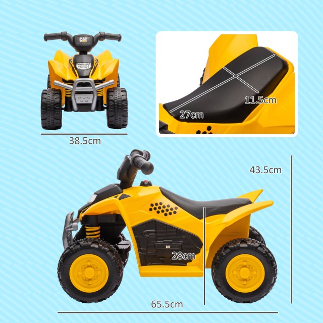AIYAPLAY Electric Quad για Παιδιά 18-36 Μηνών Άδεια Caterpillar με Κόρνα και Προβολείς, 65,5x38,5x43,5 cm, Κίτρινο 370-326V90YL