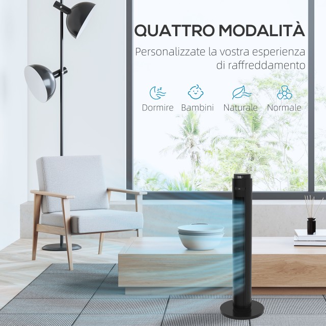 Ανεμιστήρας Tower 45W με 4 λειτουργίες και 3 ταχύτητες με χρονοδιακόπτη 12 ωρών, σε ABS, Ø31,5x96 cm, Μαύρο 824-076V90BK