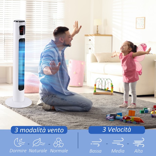 Ανεμιστήρας Tower 45W με 3 λειτουργίες και 3 ταχύτητες με χρονοδιακόπτη 12 ωρών, σε ABS, Ø32 x 96H cm, Ασπρόμαυρο 824-004