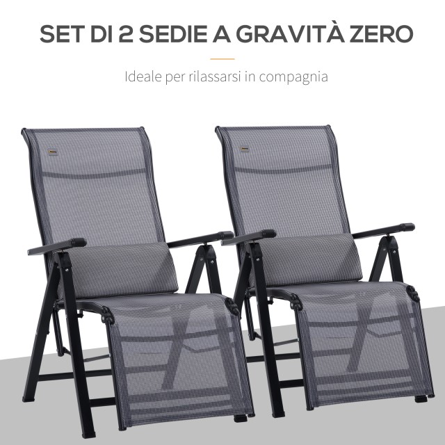 Σετ ξαπλώστρας Outsunny Zero Gravity Garden 2 τεμαχίων με ρυθμιζόμενη πλάτη και μαξιλάρια 9 θέσεων, 65x70x111cm, Γκρι 84B-766