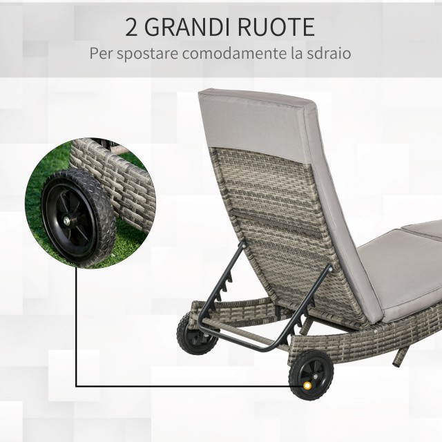 Ξαπλώστρα κήπου Outsunny σε PE Rattan με ρυθμιζόμενη πλάτη και μαξιλάρι, 207x70x70cm, γκρι 862-030GY
