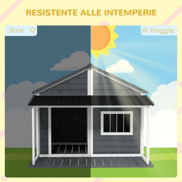 PawHut Outdoor Dog Kennel με Βεράντα, Παράθυρο και Αδιάβροχη Οροφή, 124x112x105cm, Γκρι D02-100V01GY