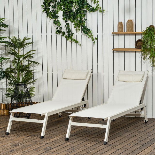 Ξαπλώστρα Outsunny Chaise Longue από αλουμίνιο και πολυεστέρα, Σετ 2 τεμαχίων Garden Beige με 5 επίπεδα ανάκλισης, 55x195x30 cm 84G-105V01CW